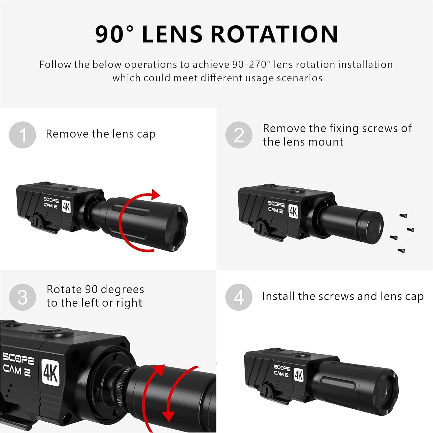 RunCam ScopeCam2 4K Airsoft Camera 4X Digital Zoom HD Mini WiFi Action Camera for Airsoft Paintball Hunting Tactical Training with Recording Switch Cable-35mm Lens – Image 4