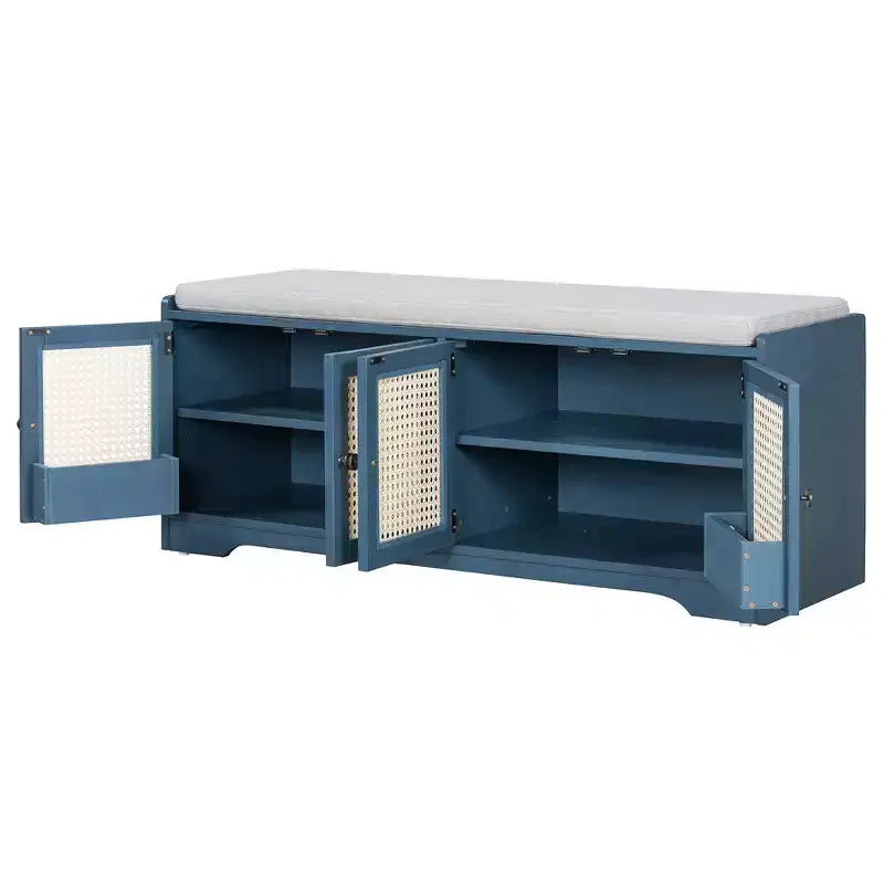 Whisen Rustic Wood Storage Bench, Entryway Shoe Bench with Removable Cushion, Adjustable Shelves – Image 16