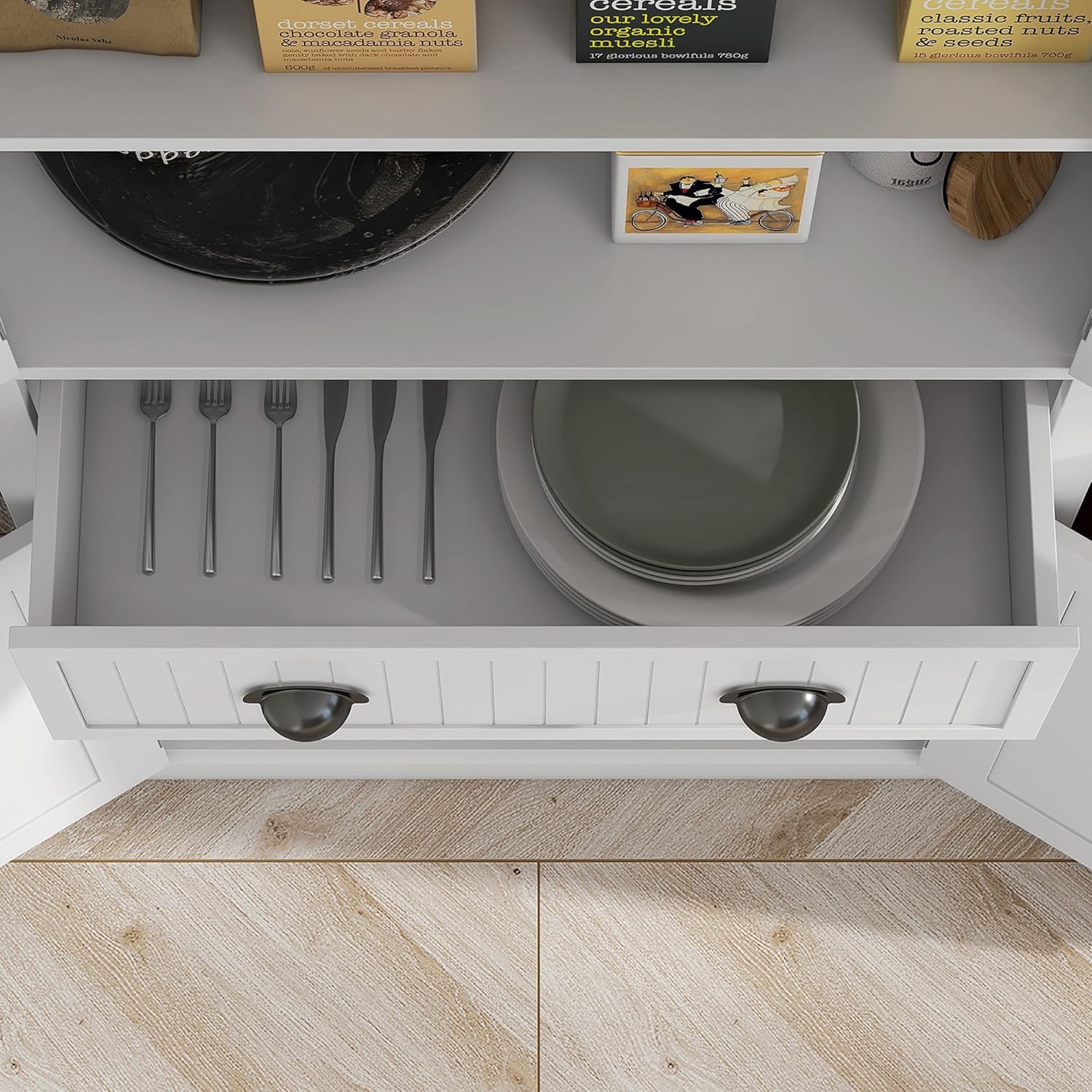 HOMCOM Armoire de Cuisine Buffet Cuisine Style Moderne vaisselier avec placards à Portes, étagères réglables et tiroir, Meuble de Rangement pour Salle à Manger, Salon, 76,2 x 40,2 x 183 cm, Blanc – Image 8