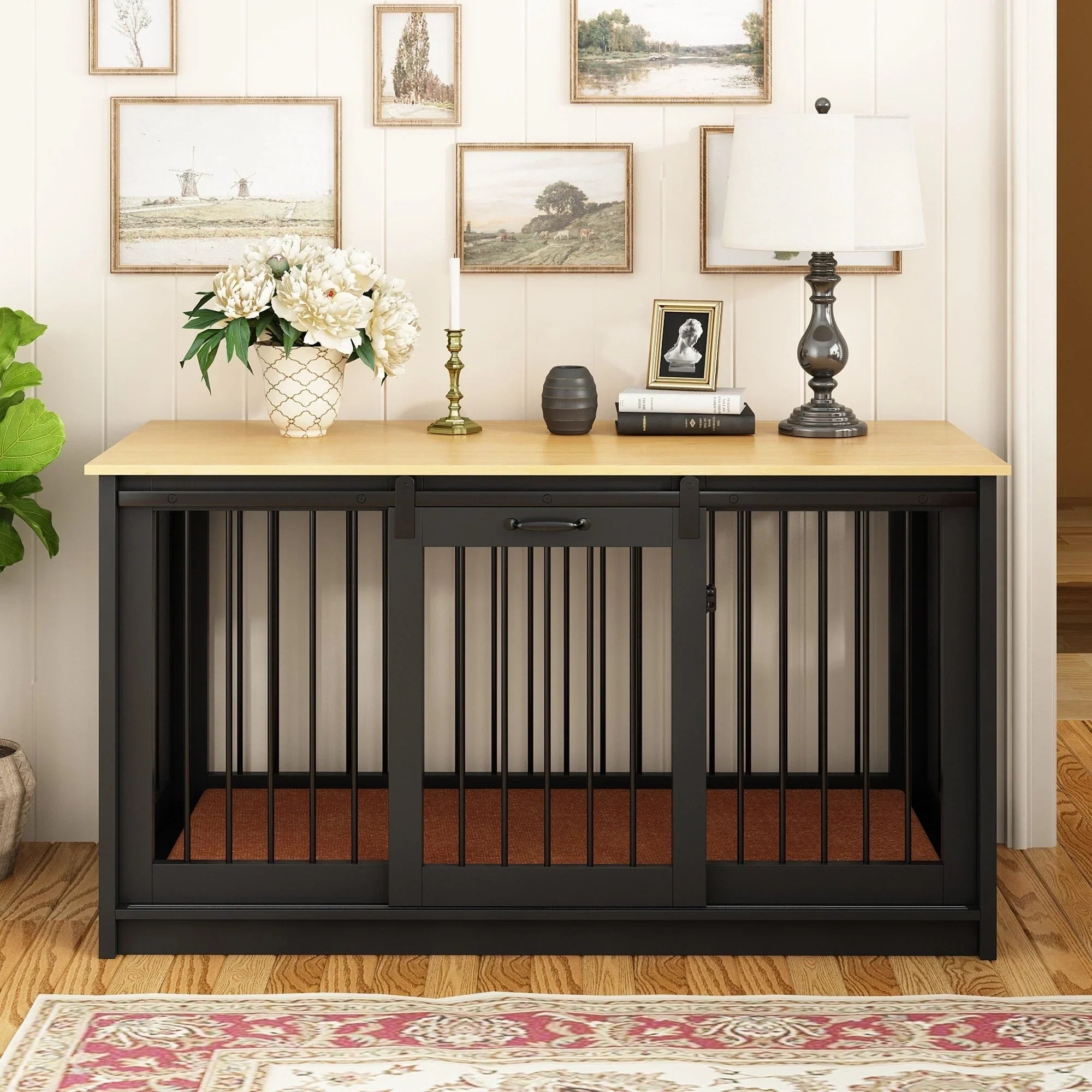 Pet Residence with Iron Tube Reinforcement Stylish & Sturdy Dog Crate – Image 11