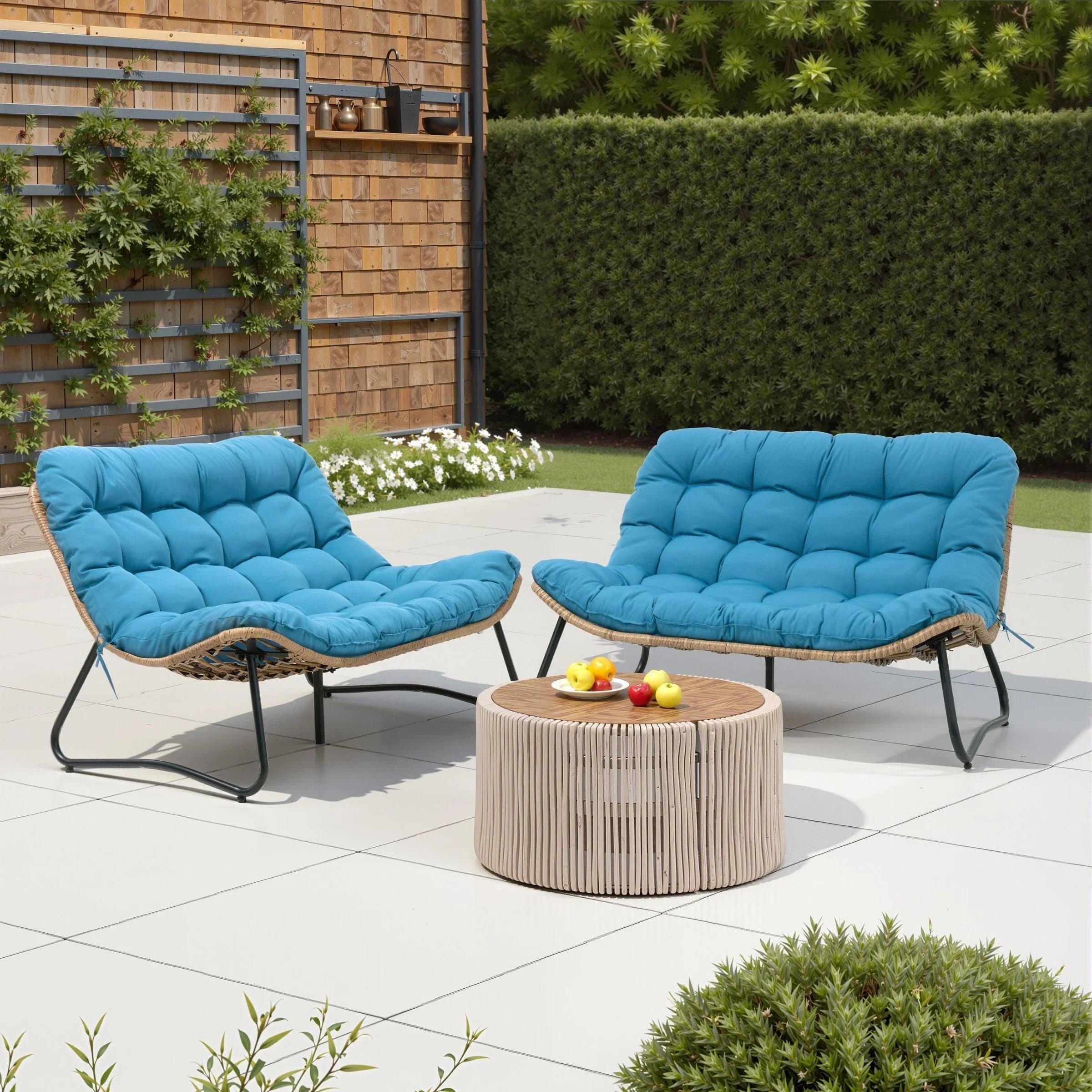 Double Papasan Chair Loveseat with Cushion, All-weather PE Rattan and Metal Frame for Indoor Outdoor – Image 12