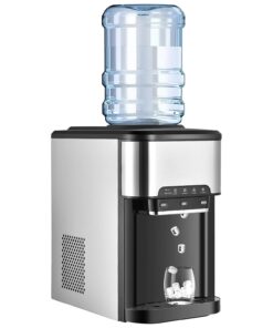 GOPLUS Machine à Glaçons 3 en 1 avec Glace, Eau Chaude et Froide, Distributeur d'Eau avec Réservoir 3 L,Capacité de Fabrication de Glace 18,1KG/24H,Machine à Boire avec Contrôle Tactile
