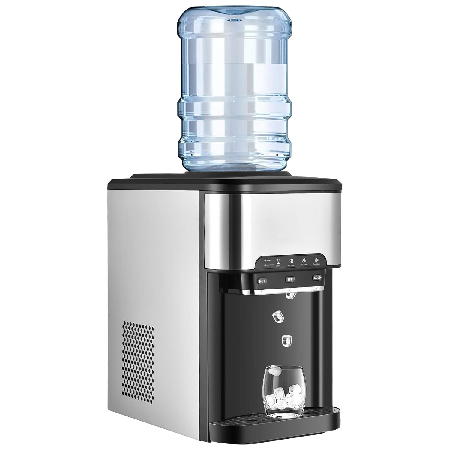 GOPLUS Machine à Glaçons 3 en 1 avec Glace, Eau Chaude et Froide, Distributeur d'Eau avec Réservoir 3 L,Capacité de Fabrication de Glace 18,1KG/24H,Machine à Boire avec Contrôle Tactile