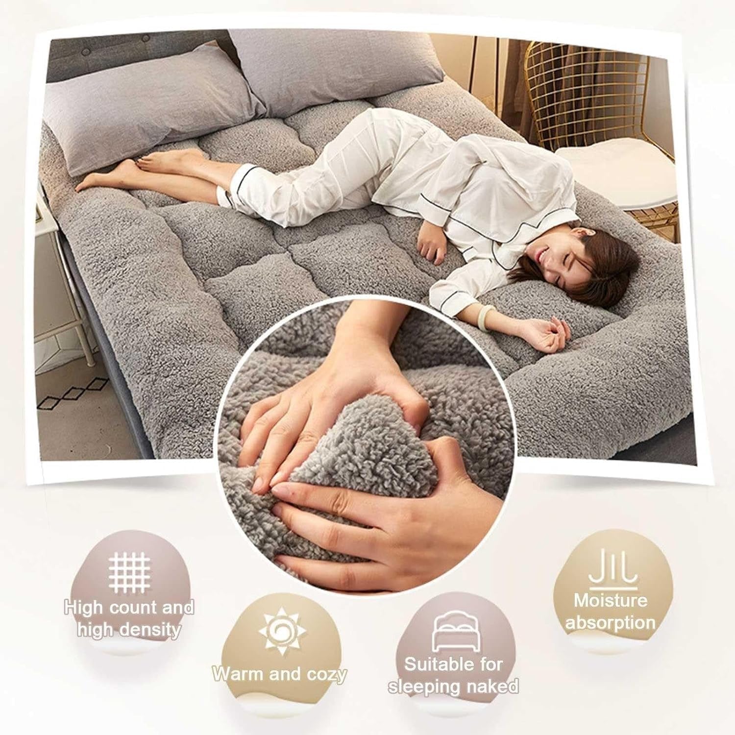 Matelas Futon Japonais, Matelas Futon Extra Épais Et Moelleux, Matelas De Couchage Super Doux Et Poilus Enroulables, Tapis De Couchage Portable, Matelas De Canapé, Lit D'invité – Image 2