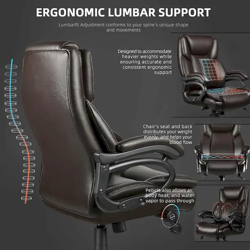 Bossin Big and Tall Executive Office Chair,500LBS Adjustable Lumbar Support Ergonomic Chair with High Back PU Leather Computer – Image 27