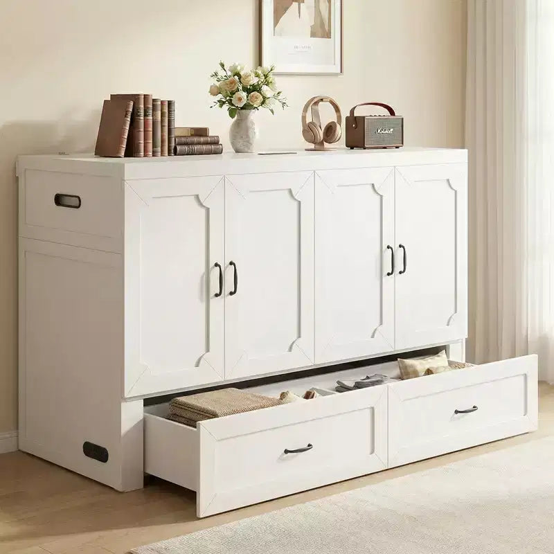 Mjkone Queen Size Convertible Murphy Cabinet Bed with Mattress, USB Charging, Storage Drawers – Image 30