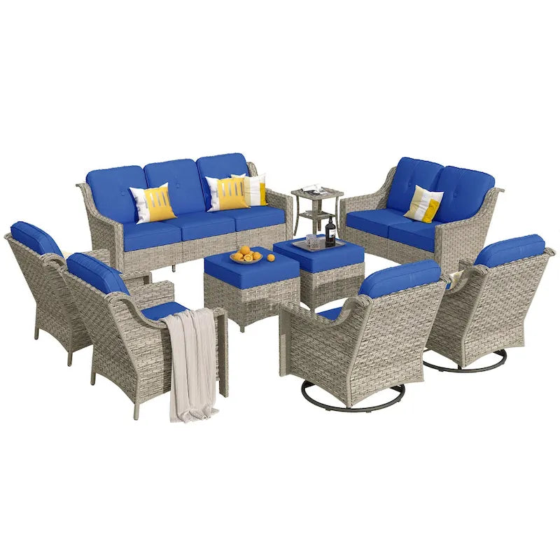 XIZZI 9-piece Outdoor Patio Furniture Conversation Set with Swivel Chair – Image 35