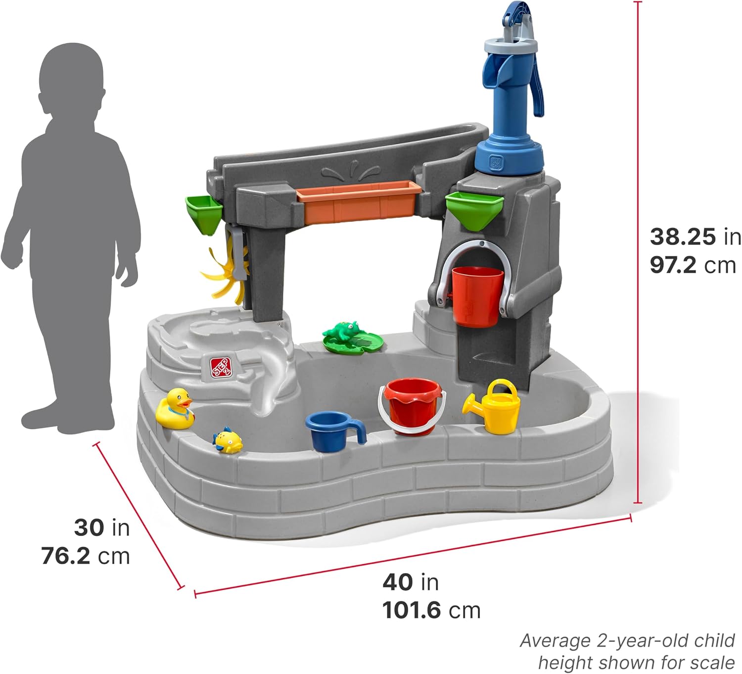 Step2 Pump & Splash Discovery Stone Pond Table d'eau en Plastique pour Enfants - Grise | Jouet Aquatique/Table De Jeux pour Le Jardin avec Ensemble De 10 Accessoires – Image 2