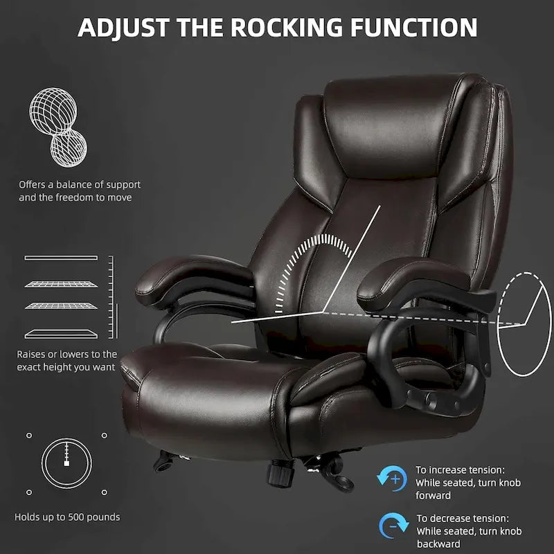 Bossin Big and Tall Executive Office Chair,500LBS Adjustable Lumbar Support Ergonomic Chair with High Back PU Leather Computer – Image 26