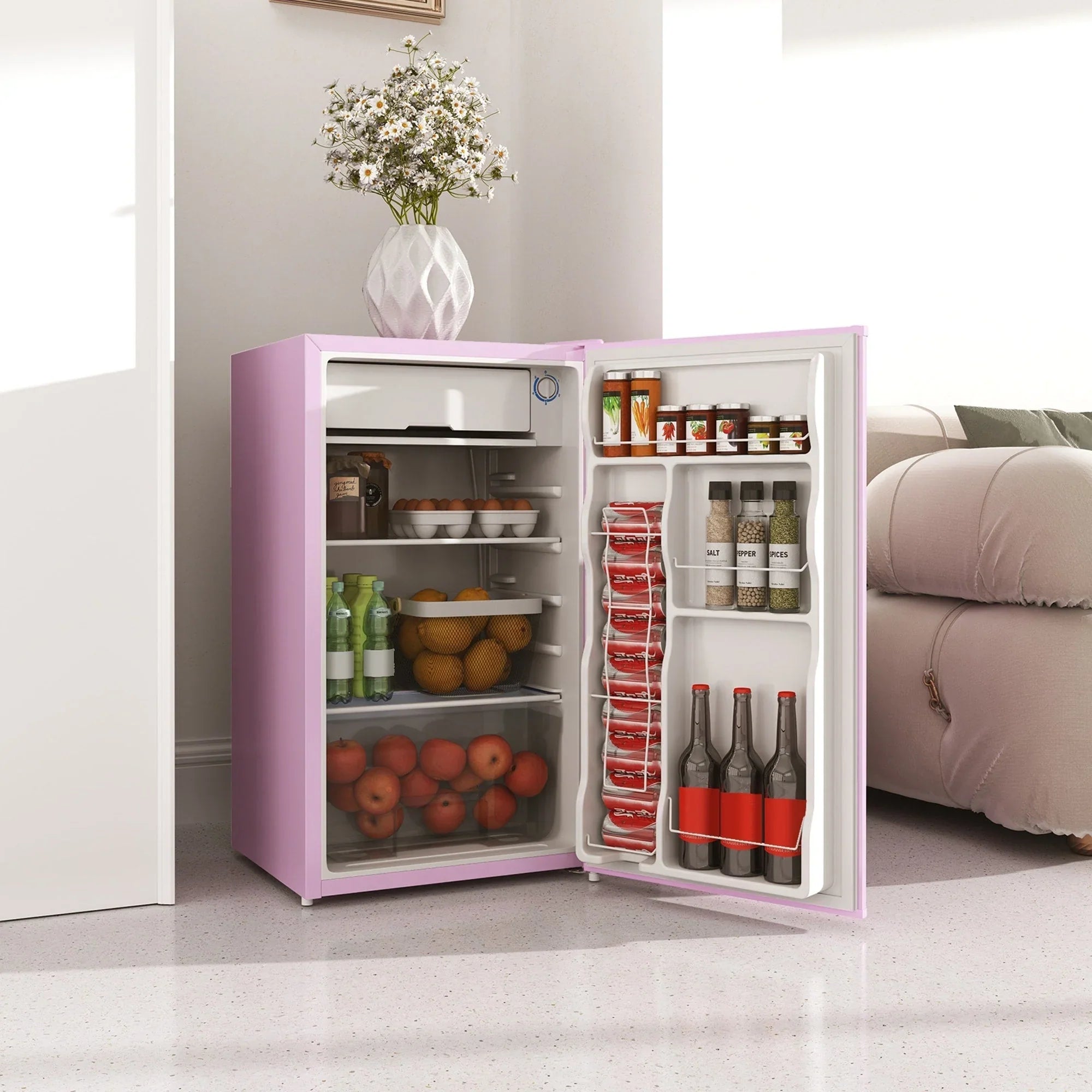 HOMCOM 3.2 Cu.Ft Mini Fridge with Freezer, Single Door Compact Refrigerator with Adjustable Thermostat for Bedroom – Image 22