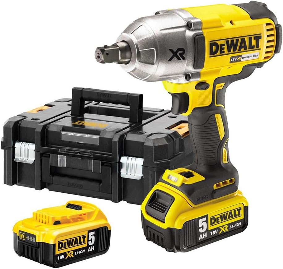 Boulonneuse à Chocs 1/2' Brushless XR 18V 5Ah Li-ion - DCF899P2-QW - Visseuse à Choc sans Fil avec Coffret TSTAK, Chargeur, 2 Batteries 5 Ah - Boulon M20 - 3 Vitesses (0-400/1200/1900tr/min)
