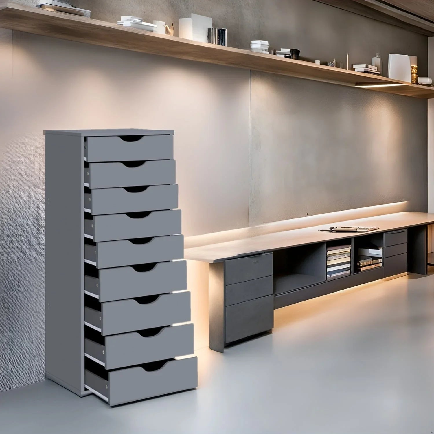 Narrow Wooden 9-Drawer Cabinet with Smooth-Glide Drawers and Top Storage Shelf – Image 12