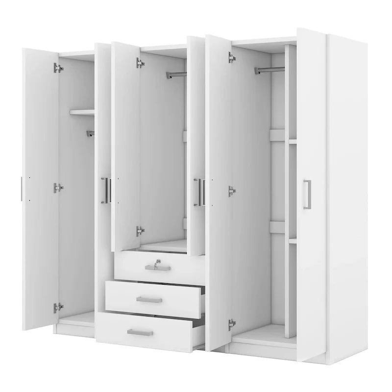 6-Doors Wooden Wardrobe Storage with 3 Big Drawers for Bedroom – Image 11