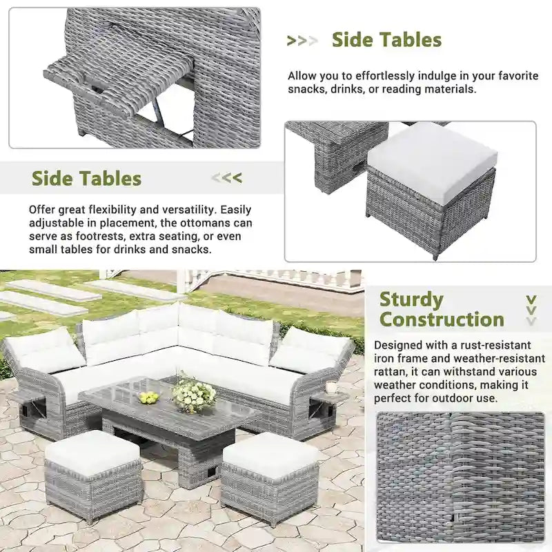 Outdoor Rattan Sectional Sofa Set with Adjustable Table & Recliners – Image 26