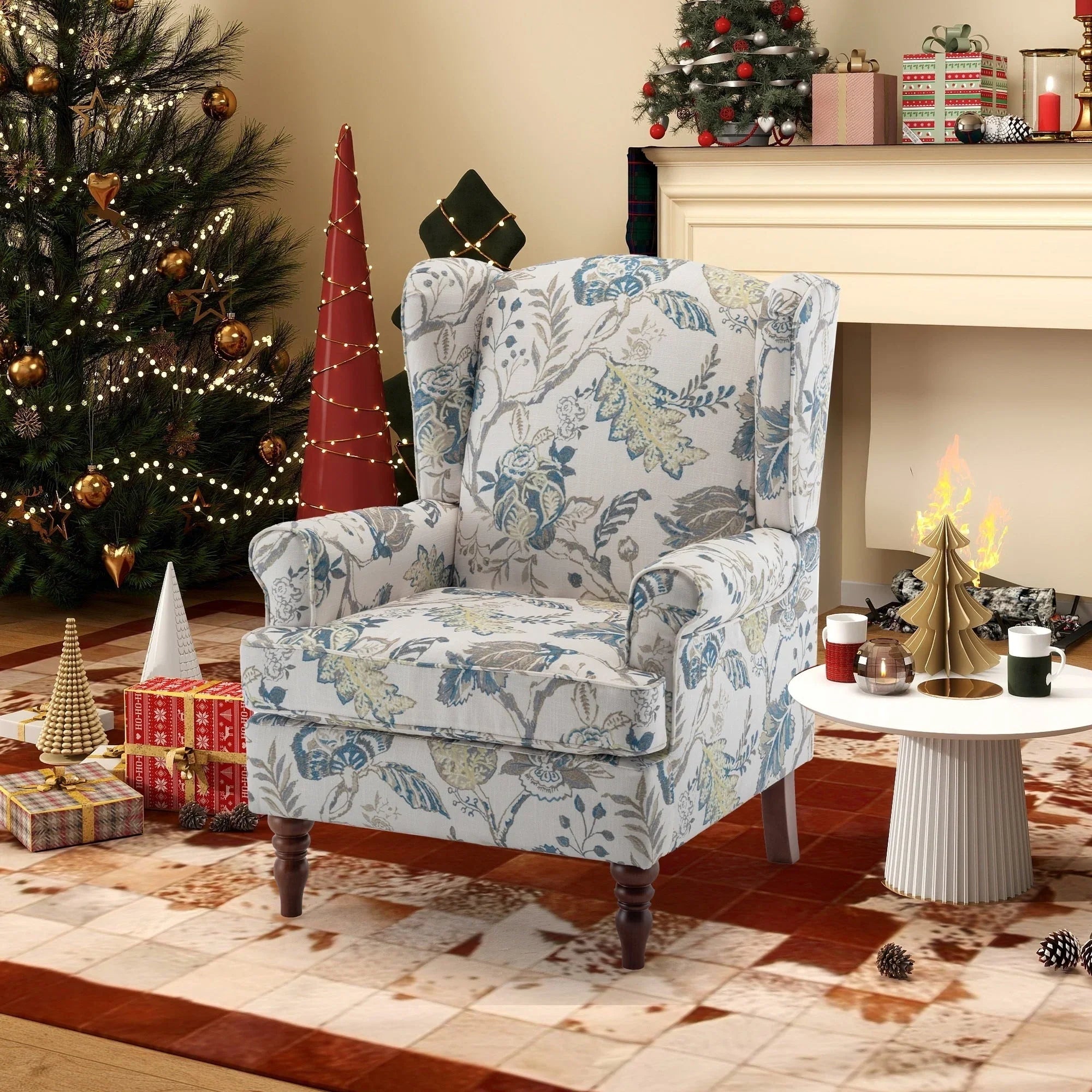 Erommy Modern Accent Chair, High Back Armchair, Upholstered Fabric Button Single Sofa with Wooden Legs for Living Room – Image 115