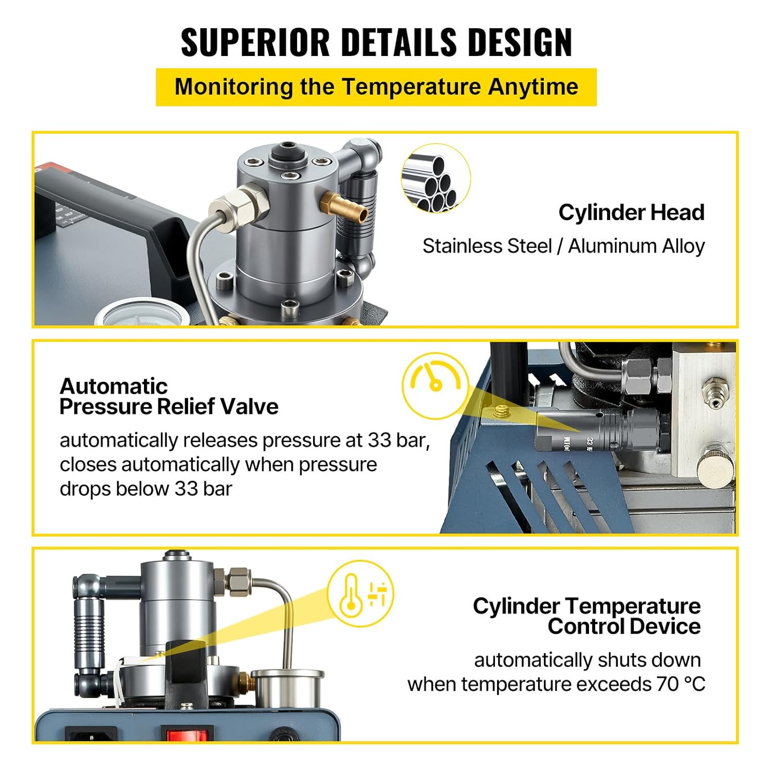 VEVOR Compresseur Haute Pression 300BAR 30MPA 4500PSI Compresseur Air PCP 1800W Compresseur Arrêt Automatique Refroidissement par Eau 40-50 L/min 2800 tr/min pour Bouteille Plongée Réservoir Paintball – Image 6