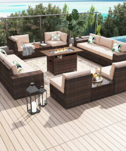 13 Pieces Patio Furniture Set with 44Fire Pit Table