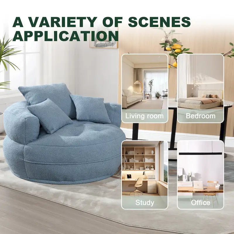 Round Lazy Sofa Chair – White/Blue/Grey/Yellow/Orange/Rose Red/Navy/Green, Single & Couple Seat – Image 20
