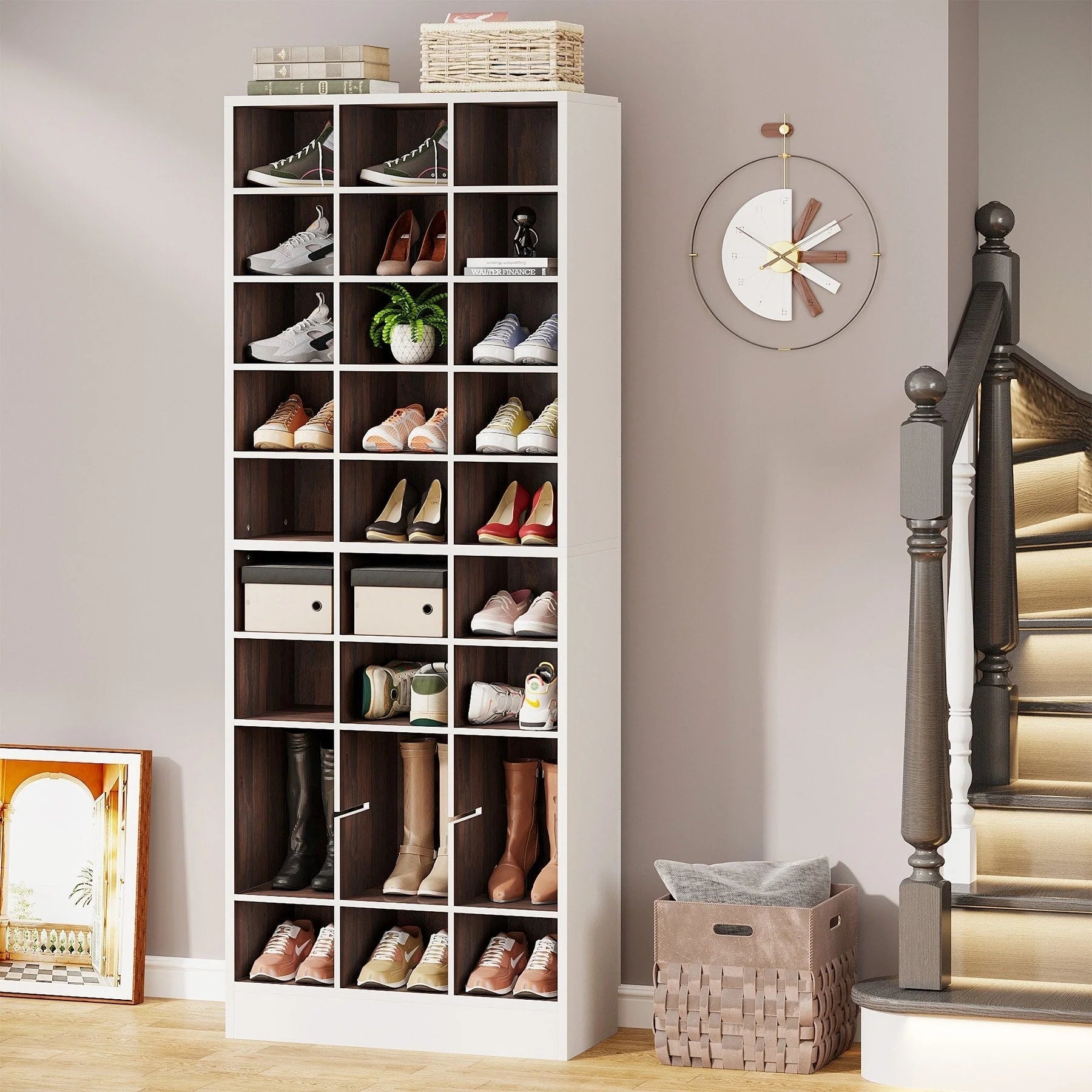 30 Pairs Tall Shoe Cabinet, 10 Tiers White Wooden Shoe Storage Rack for Closet, Entryway - 10-tier – Image 13