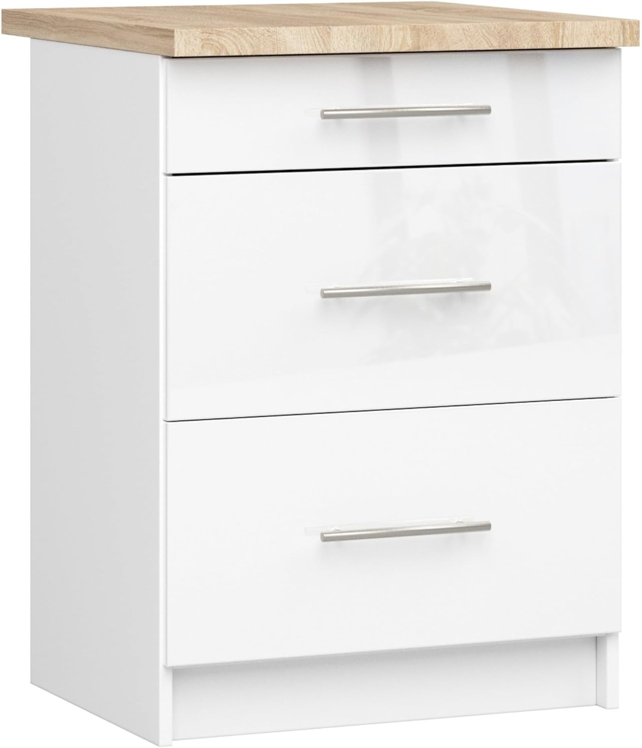 AKORD Armoire de Cuisine avec Plan de Travail - Oliwia S60 Meuble Bas avec 3 Tiroirs Armoire de Cuisine Basse de 60 cm de Large 46x60x85 cm Blanc Blanc Brillant