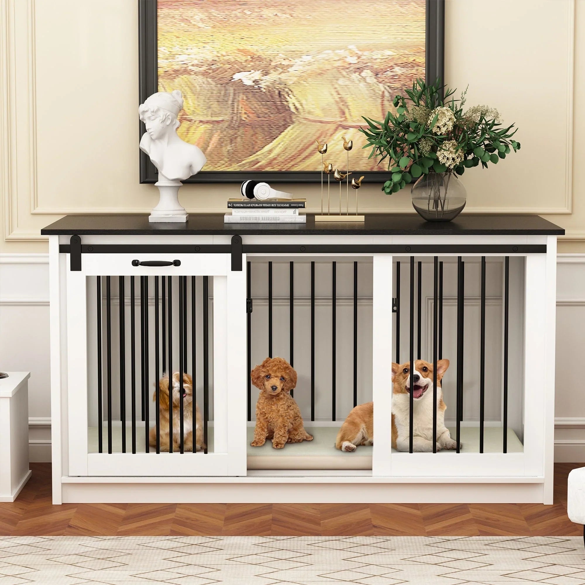 Pet Residence with Iron Tube Reinforcement Stylish & Sturdy Dog Crate – Image 32