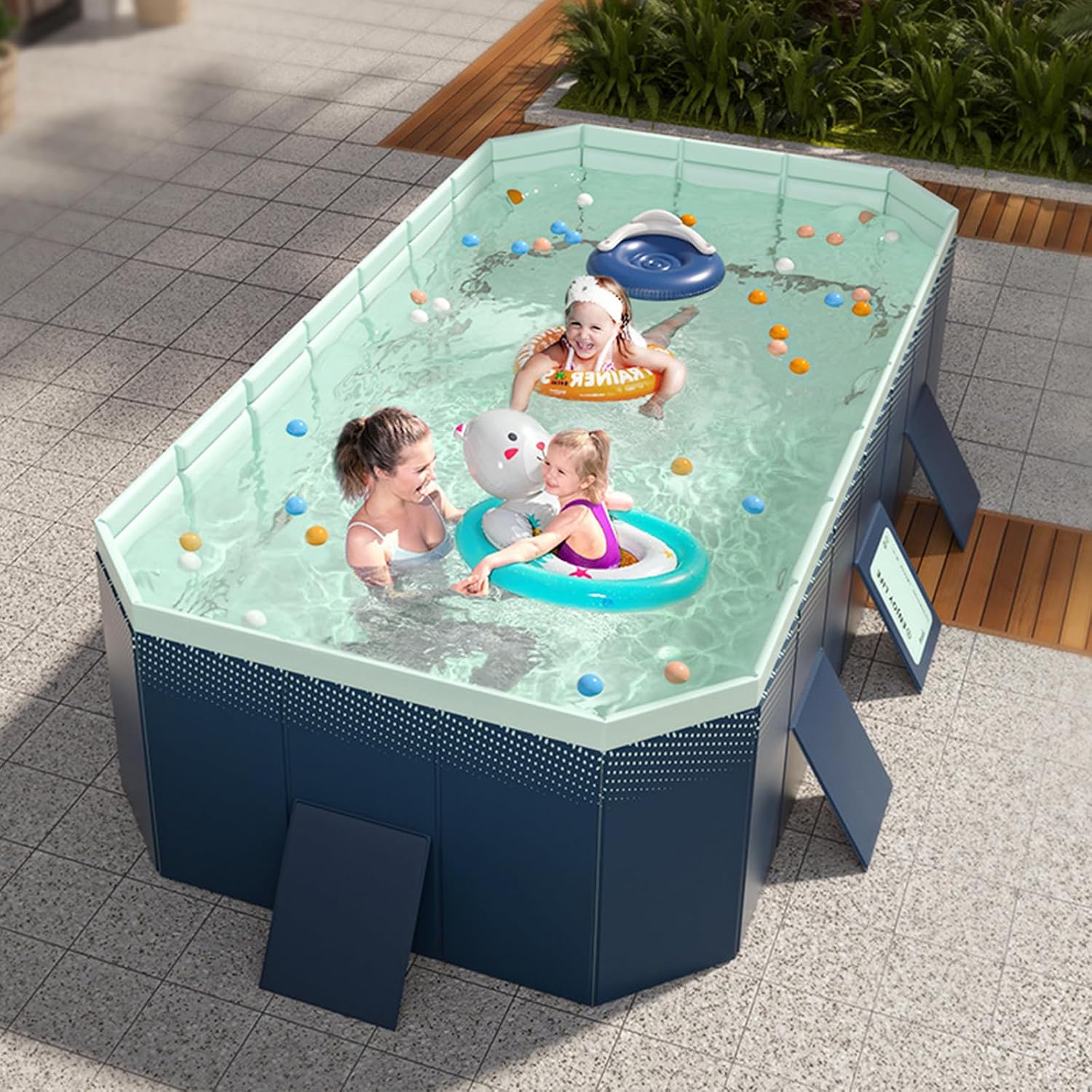 Pataugeoire pour enfants, piscine familiale pliable non gonflable, rectangulaire, 185 x 138 x 53 cm – Image 2