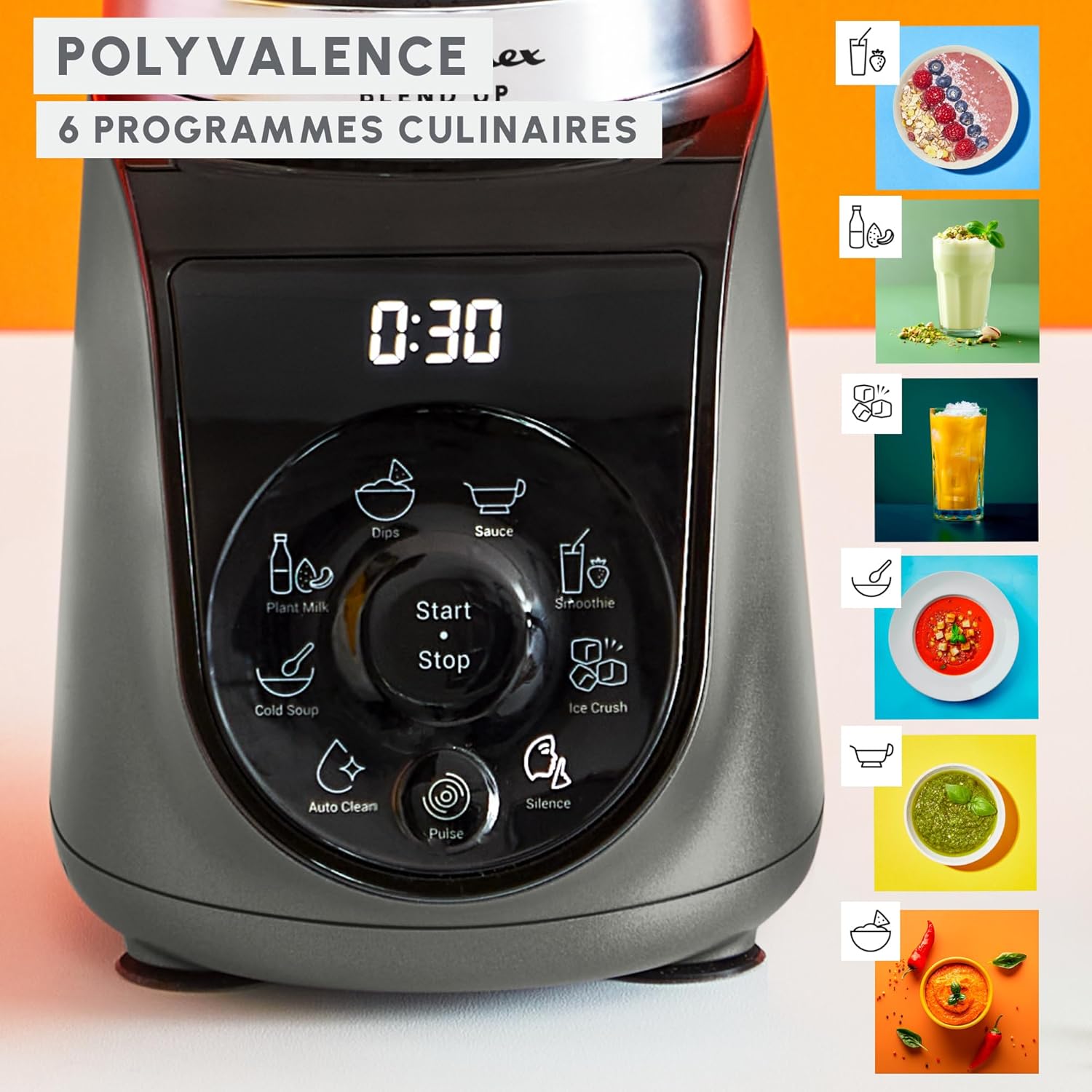 Moulinex Blend Up, Mini blender puissant, 1 000 W, 8 programmes automatiques, Glace pilée LM19H4F0, Gris Etain – Image 3