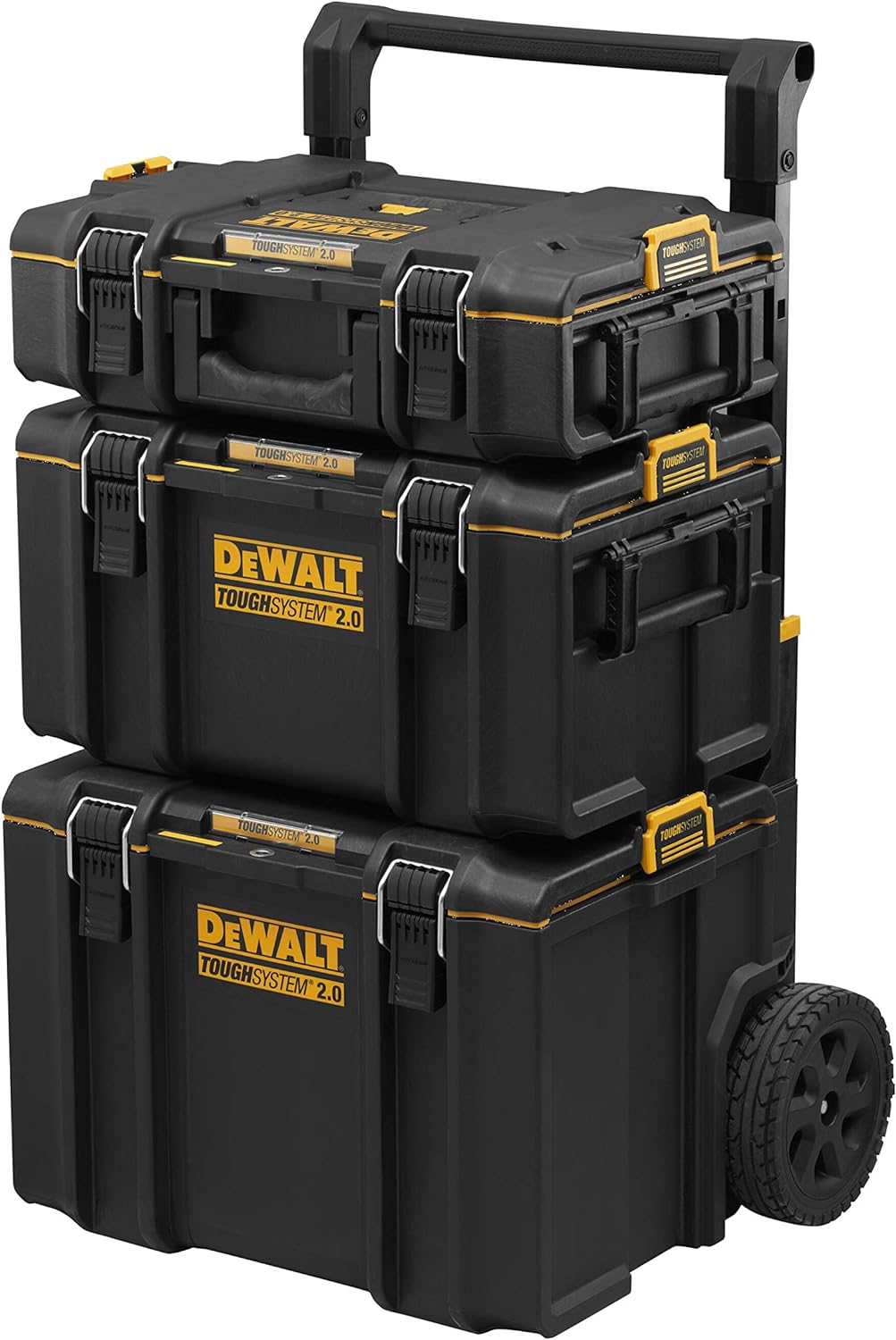 Kit 3 en 1 Toughsystem DWST83402-1 - 2 Coffrets Petite et Moyenne Contenance et 1 Coffret Mobile Grande Contenance - IP65-554 x 500 x 1150 mm - Robuste - Tag Tool Connect Noir/Jaune