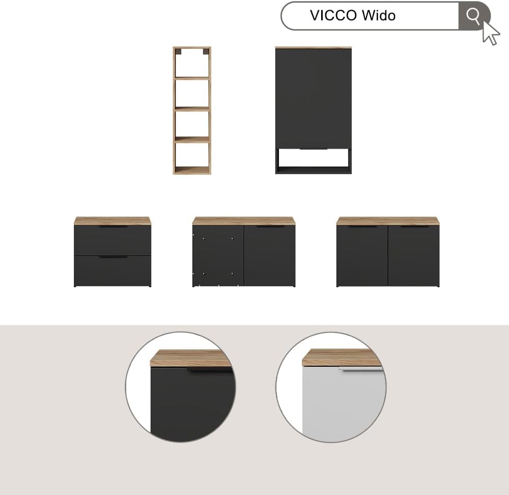 Vicco Meuble-paroi Wido, Blanc/Sonoma, 3 pièces – Image 9