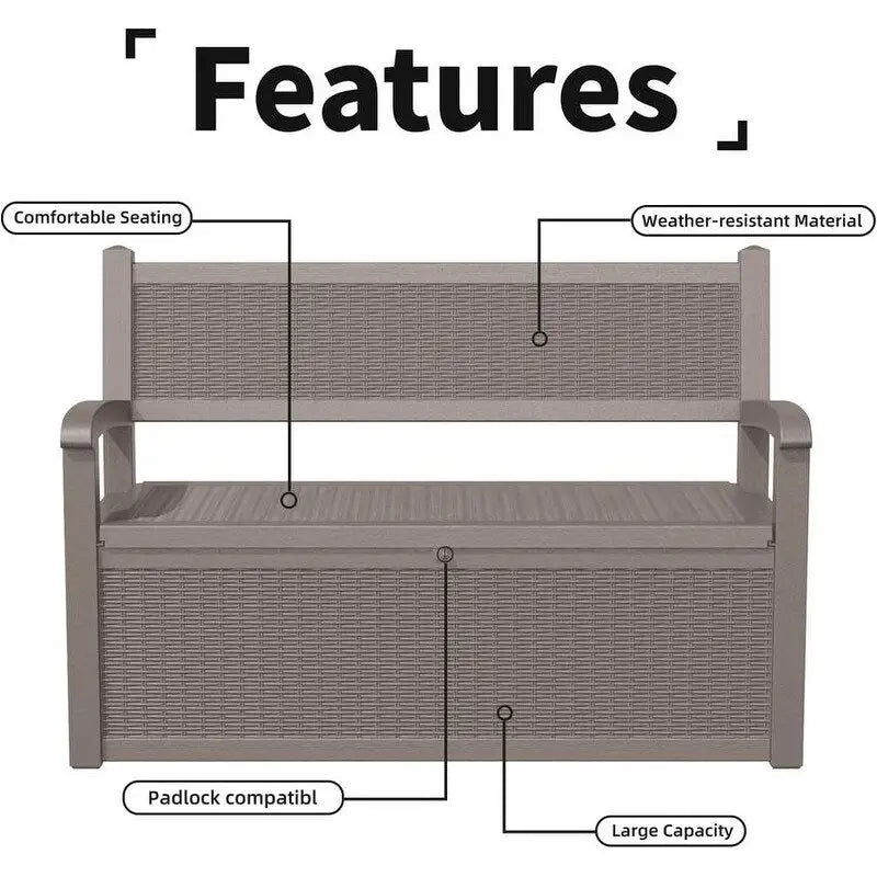 All-Weather Resin Storage Bench with Lockable Hidden Compartment - Rattan-Look Design, 500 lbs Capacity, 70-Gallon Storage – Image 6