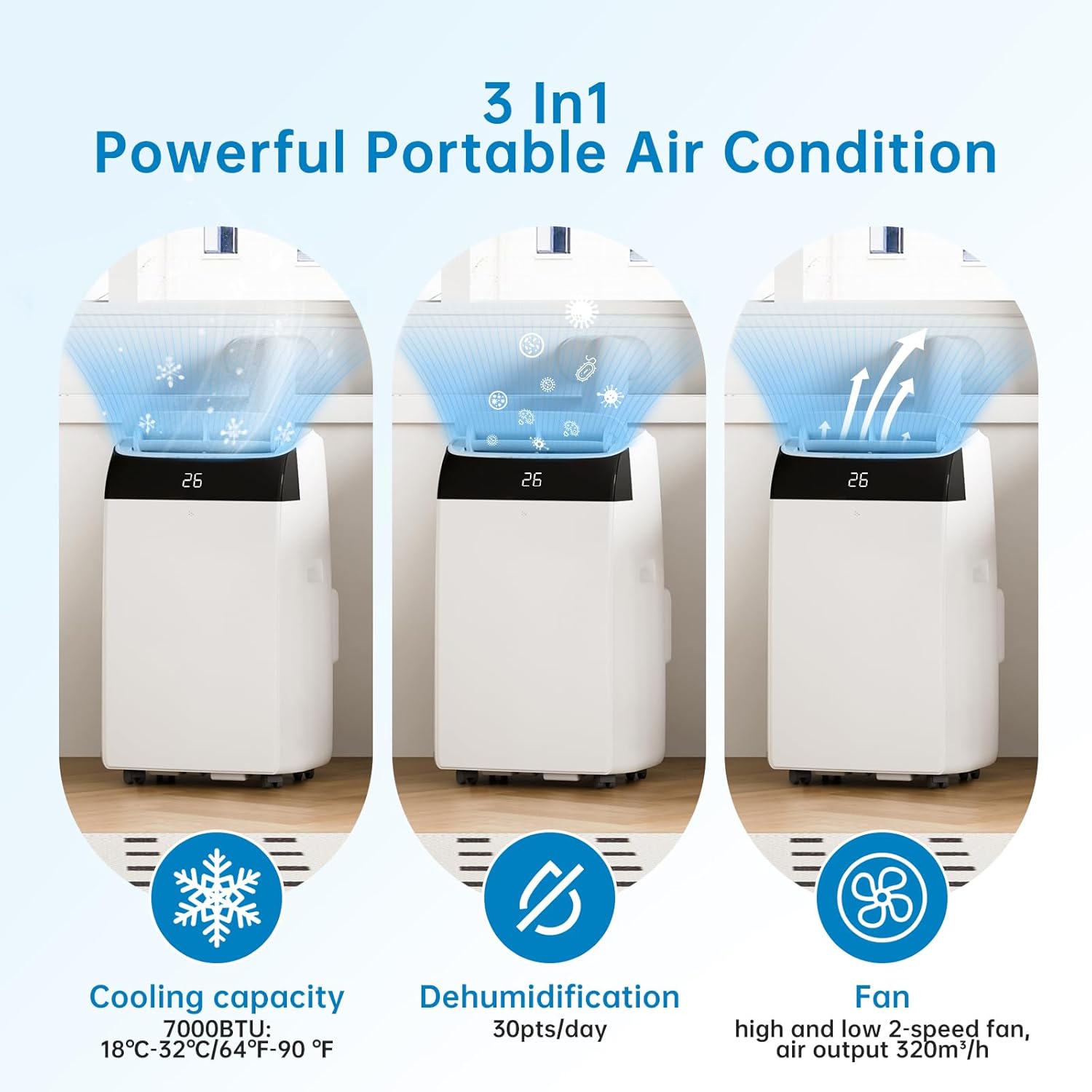 Garvee Climatiseur Mobile 12000 BTU, 4 En 1 Avec Mode Nuit, Timer 24H - Refroidit Jusqu'à 50 M² - Pour Bureau, Chambre, Camping-Car - Énergie a, Silencieux – Image 5