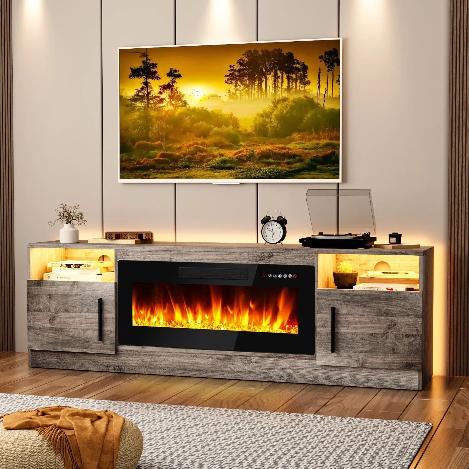 Bossin 70 Fireplace TV Stand with 36 Electric Fireplace, TV Stand for TVs Up to 80, 16 Colors LED Lights/Entertainment Center – Image 4