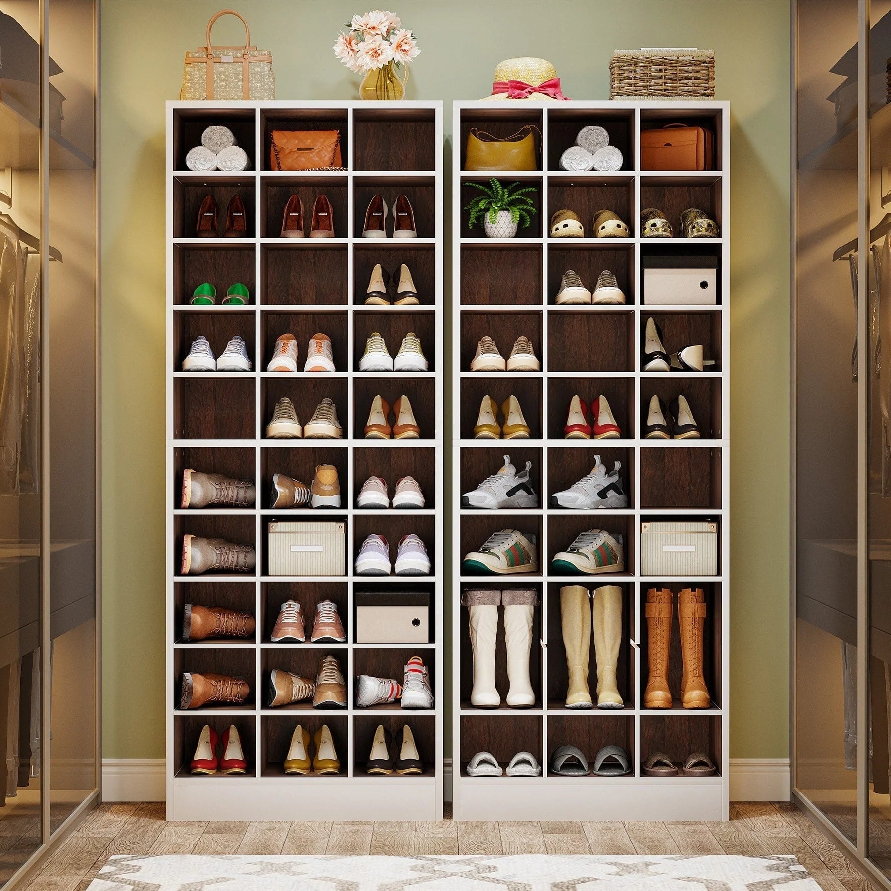 30 Pairs Tall Shoe Cabinet, 10 Tiers White Wooden Shoe Storage Rack for Closet, Entryway - 10-tier – Image 14