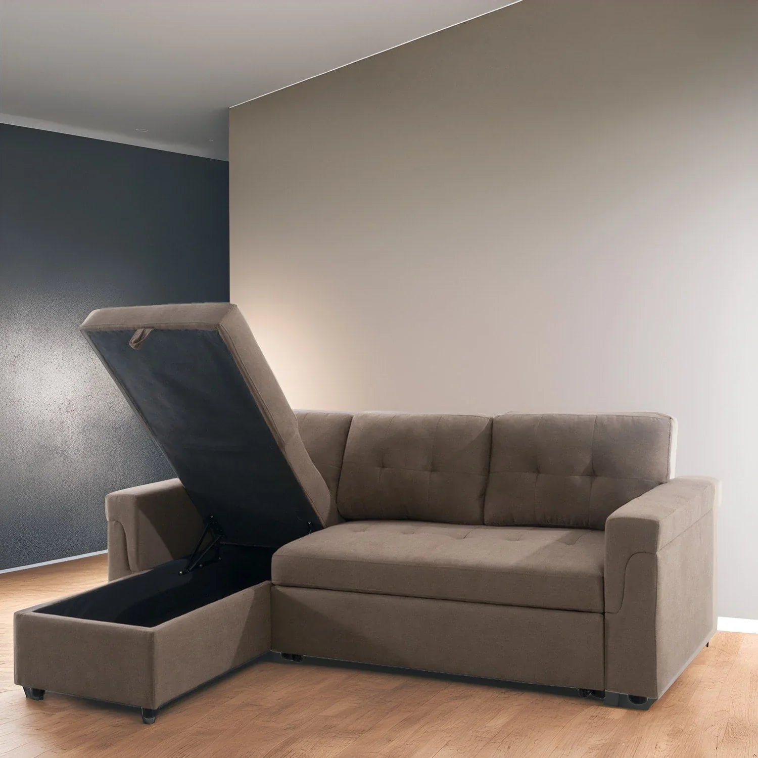 Convertible Reversible Sectional Sofa with Pull-Out Sleeper Bed, Hidden Storage Chaise, and Durable Legs – Image 123