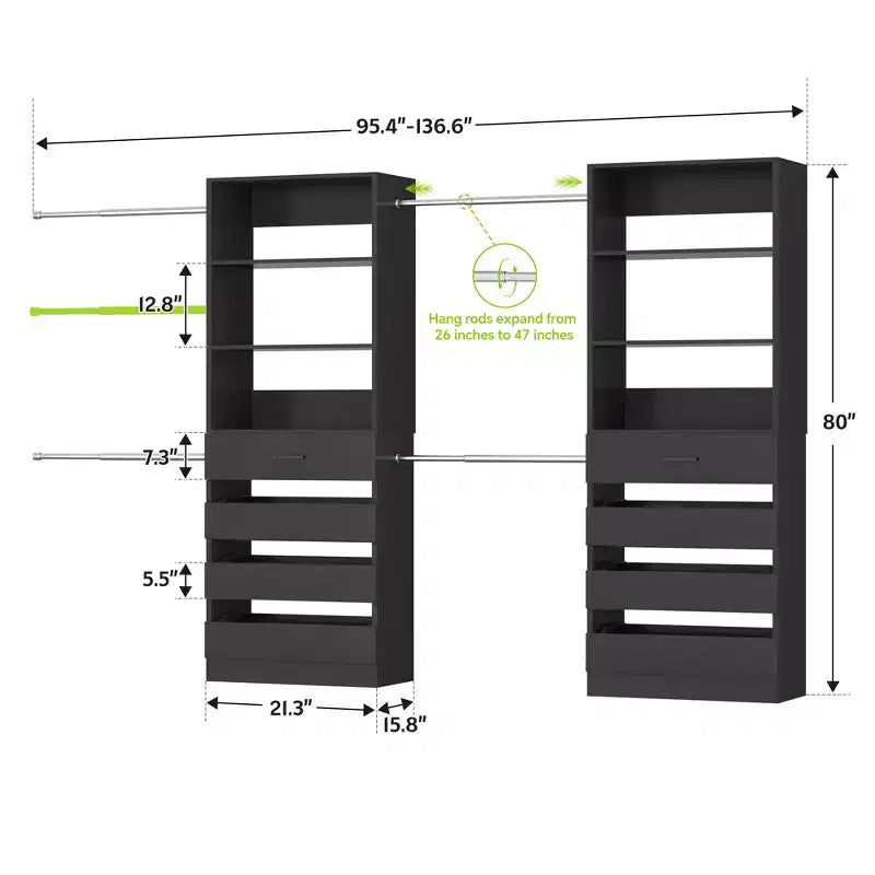Besiost Closet System with 8 Wooden Drawers and 4 Hanging Rods – Image 8