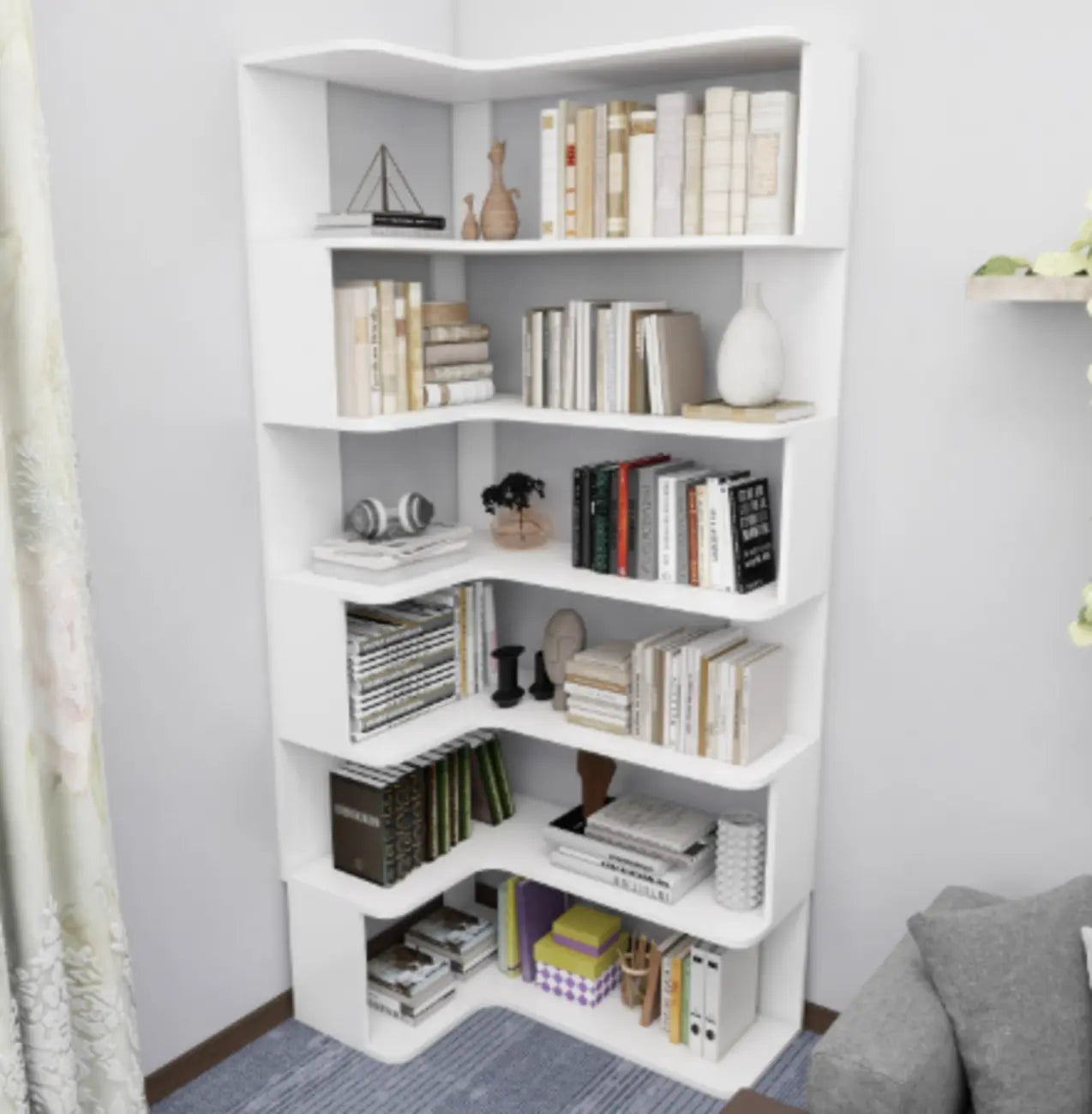Manufactured Wood Corner Bookshelf with 6 Shelves – Image 64
