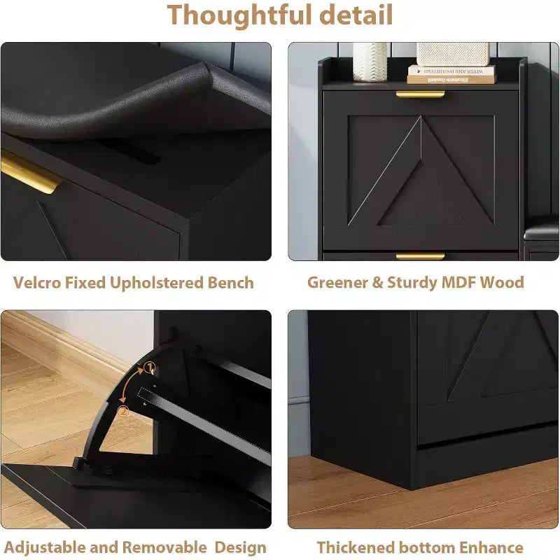 Shoe Storage Cabinet with Bench & 4 Flip Drawers - Narrow Entryway Organizer for 35-40 Pairs – Image 10