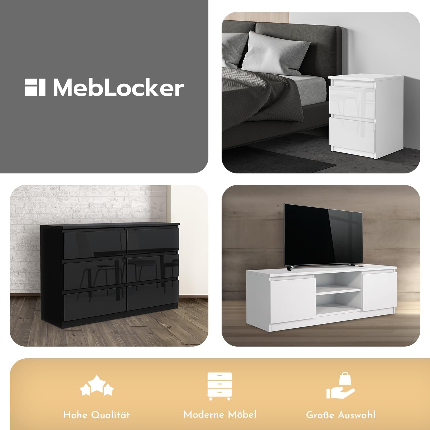 MebLocker Commode 6 Tiroirs Brillance Blanche 120 cm - Design Minimaliste - 120 x 39 x 78,5 cm - Meuble de Rangement Spacieux pour Chambre, Salon ou Bureau – Image 6
