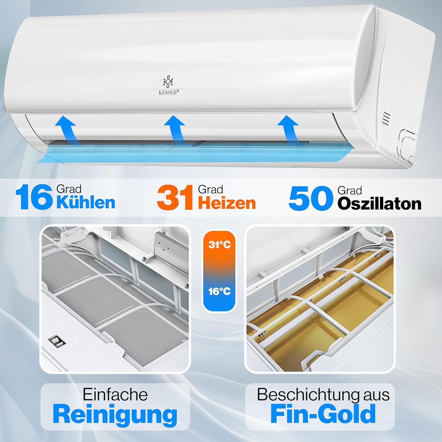 Kesser® Kit de climatisation Split Quick Connect 12000 BTU 3,4 kW – Appareil climatiseur WiFi & App avec fonction de chauffage & mode de refroidissement Climatiseur mural, avec tuyauterie en cuivre – Image 3