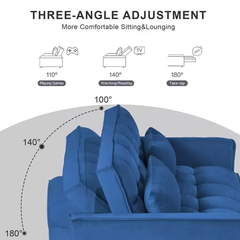 Cement Gray 3 in 1 Velvet Convertible Sleeper Sofa Bed with Pillows and Pockets, Modern Pull Out Couch Bed, Adjustable Backrest – Image 9