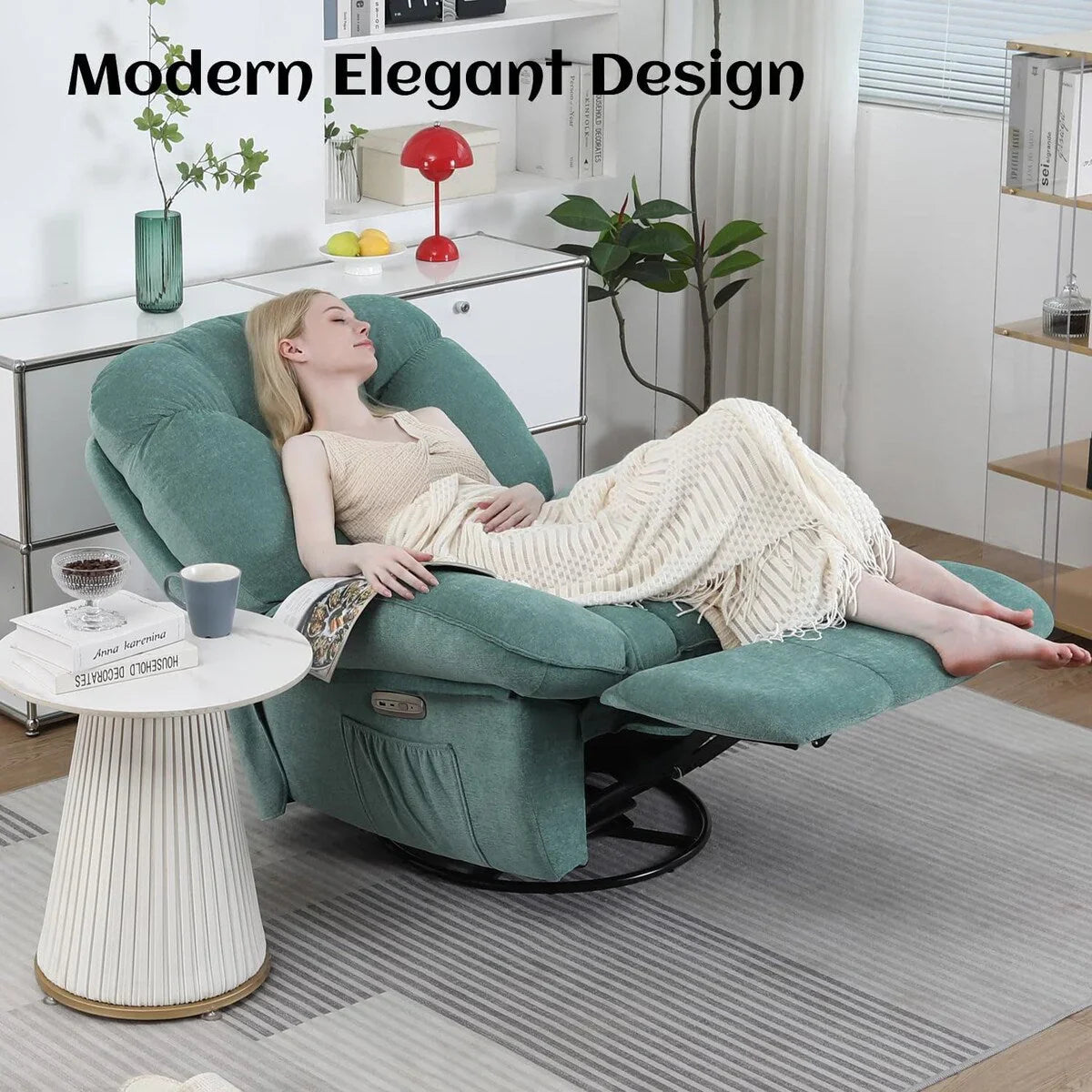 XINMICS Swivel Power Recliner Chair, Massage Rocker Recliners with Heated ,USB, USB-C and Side Pocket – Image 6