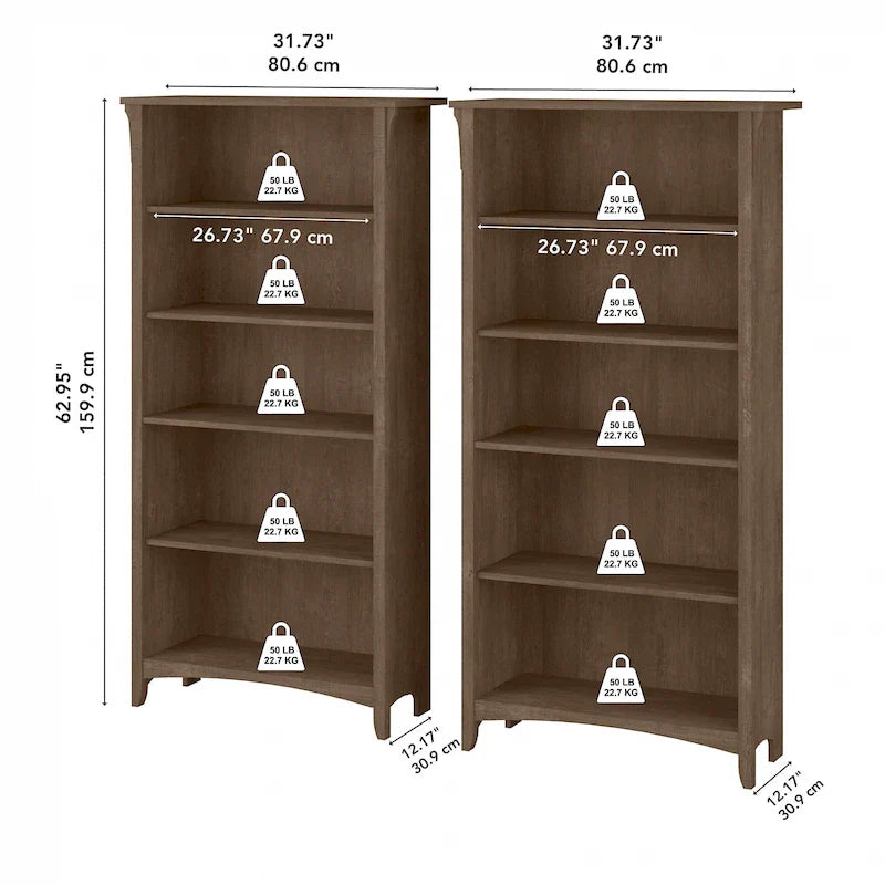 Salinas Tall 5-shelf Bookcase (Set of 2) by Bush Furniture – Image 12