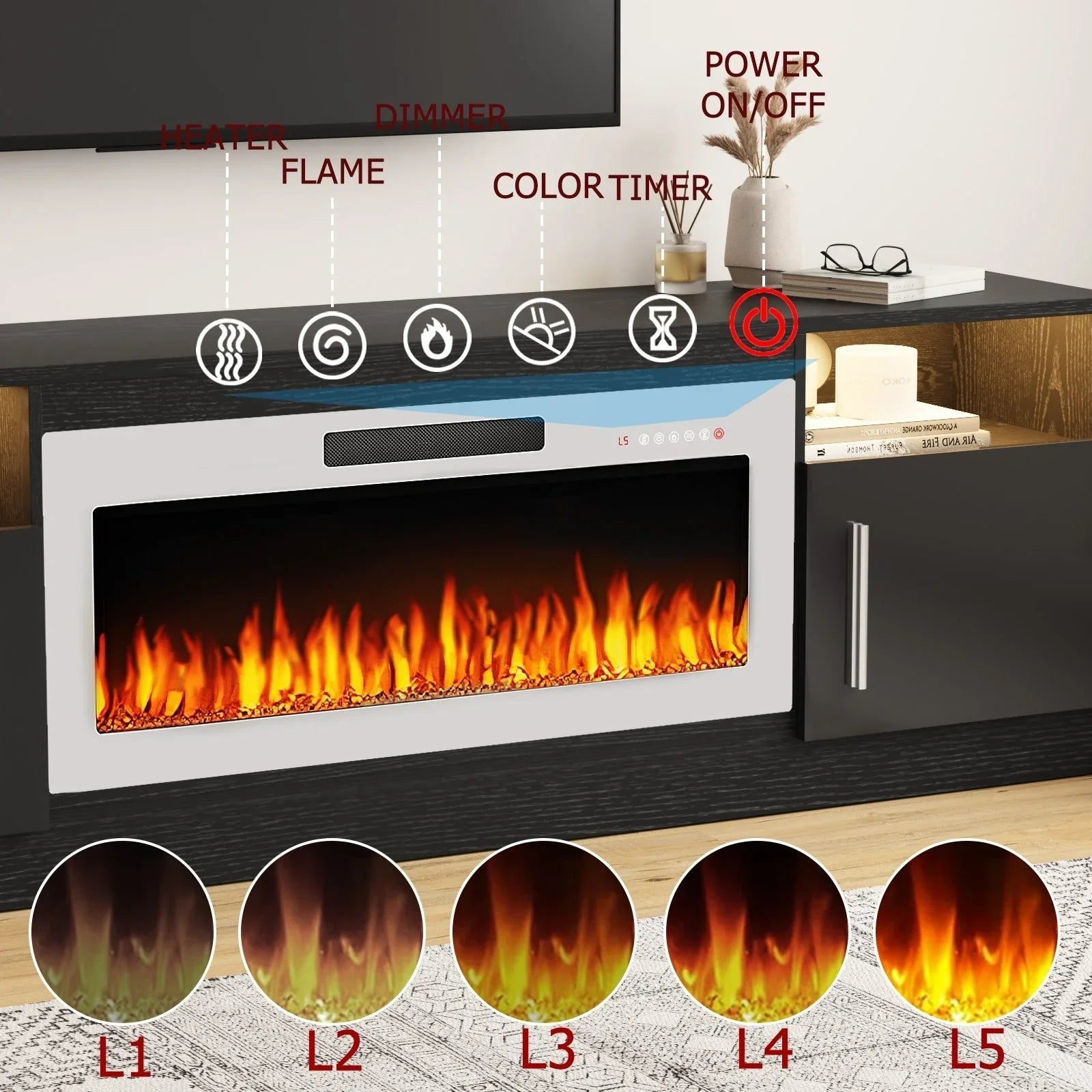 Bossin 70 Fireplace TV Stand with 36 Electric Fireplace, TV Stand for TVs Up to 80, 16 Colors LED Lights/Entertainment Center – Image 63