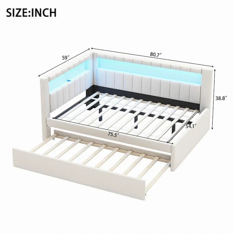 Upholstered Platform Bed with USB Ports & LED Lighting - Full/Twin Size Bed Frame with 2 Storage Drawers - Modern Bedroom – Image 27