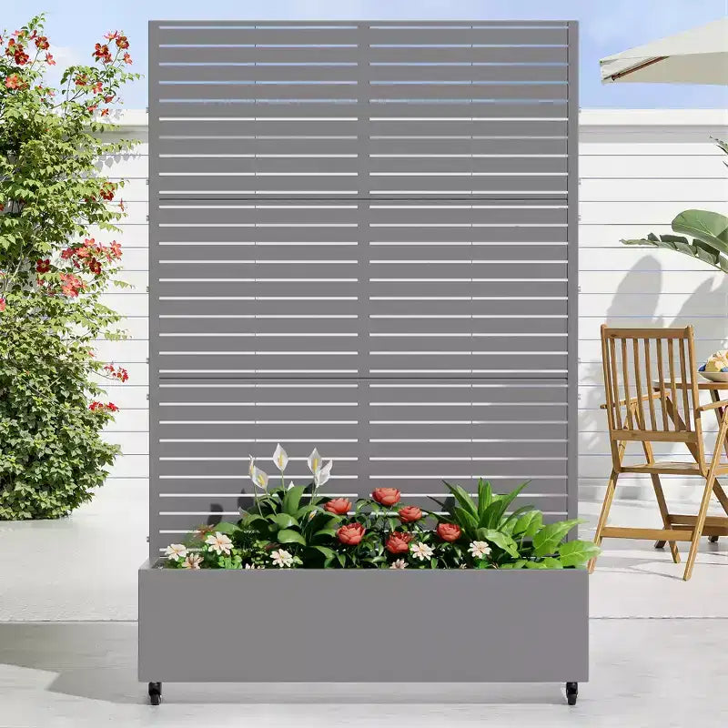 MAYEERTY Planter Box with Trellis Iron Gray Louvered Classic Style 72x35x16in 3-Piece Set – Image 4