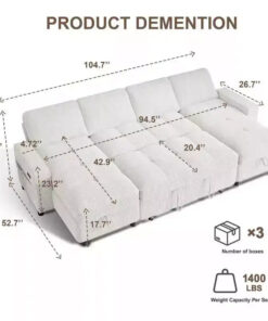 Alternative view of 104 U-Shaped Convertible Sleeper Sofa Bed with Storage