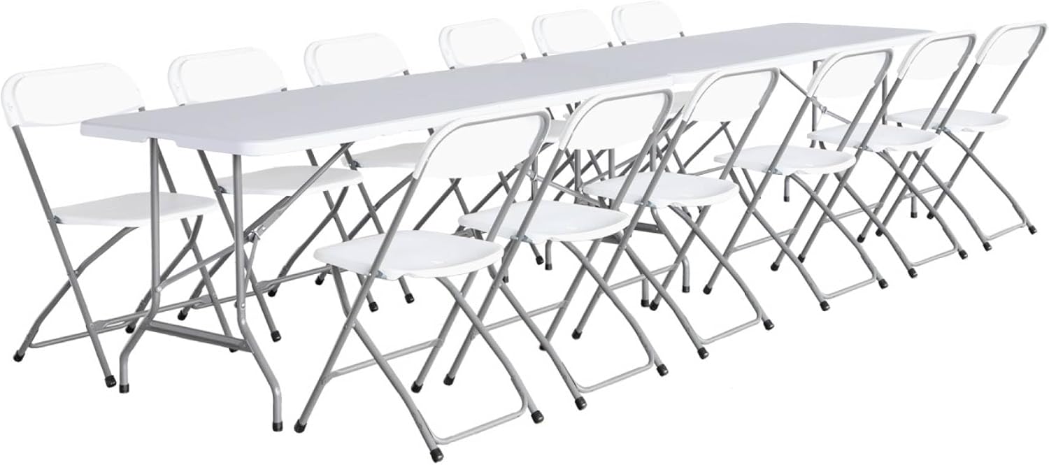 sweeek - Lot de 2 Tables de réception Pliables en Plastique Blanc 180cm + 12 chaises d'appoint. Table de Camping