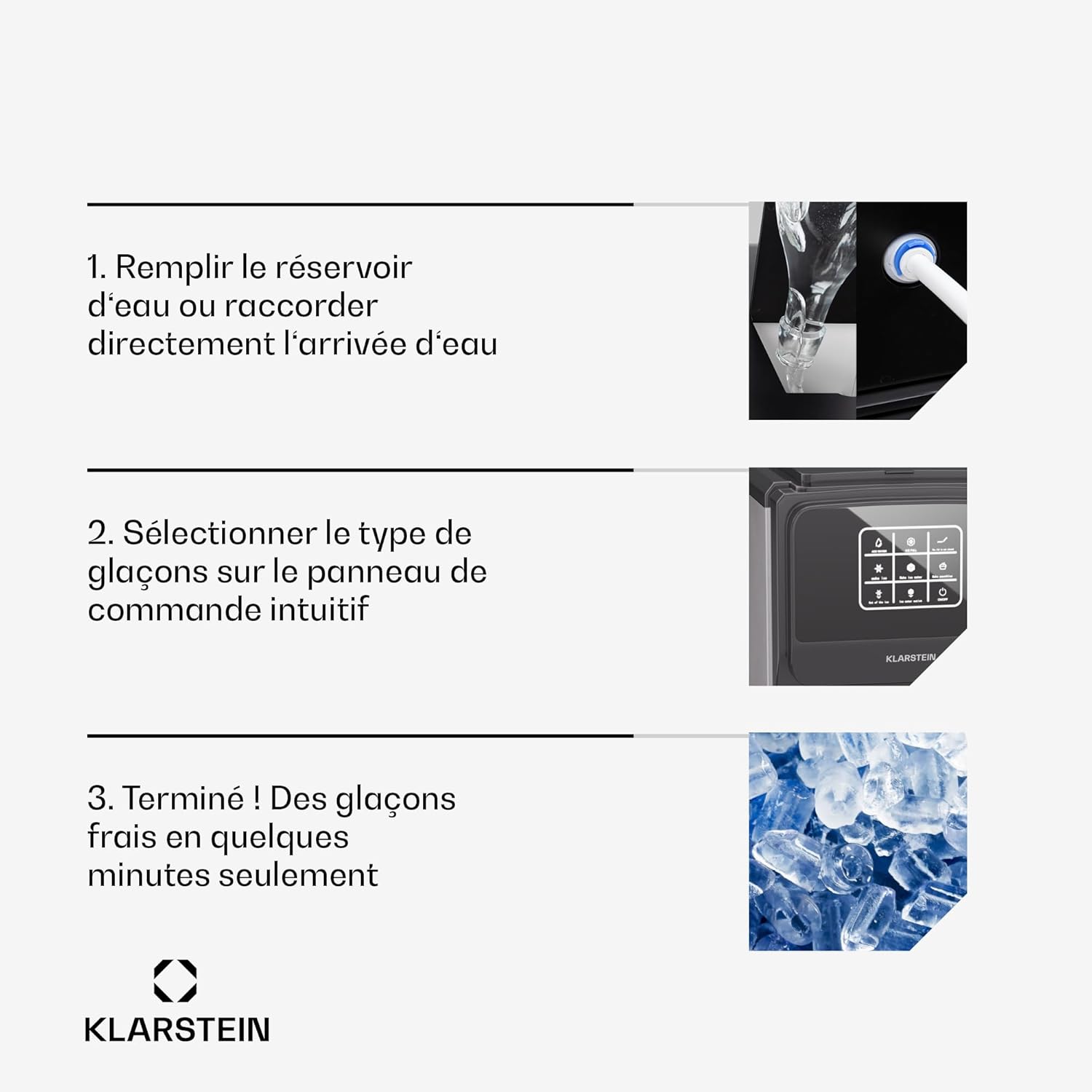 Klarstein ArcticBlend 3-en-1 machine à glaçons, 20 kg/24 h, glaçons et glace pilée, distributeur d'eau, réservoir 6 L, acier inoxydable, machine à glacons maison, noir – Image 5