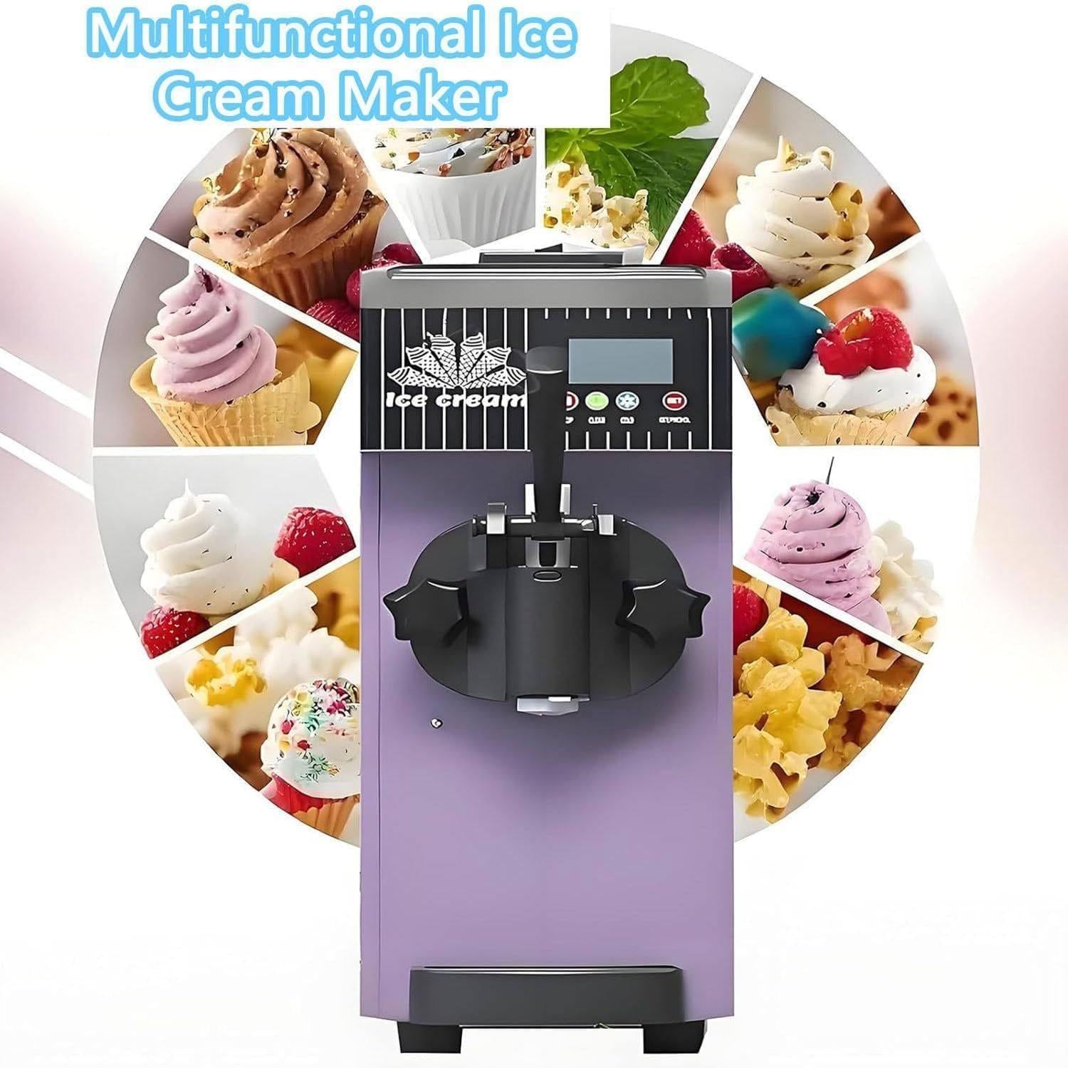 Machine de Fabrication de crème glacée de comptoir Commerciale, Machine à crème glacée Molle à saveur Unique de 4 à 5 kg/h avec Affichage LED et Fonction de Nettoyage Automatique(Purple) – Image 6