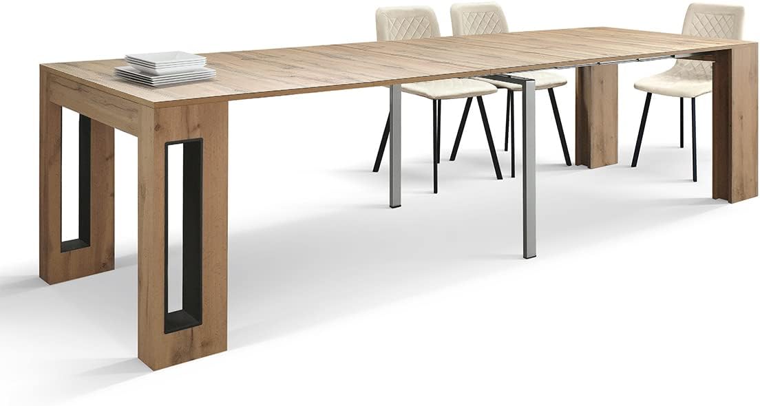 PAZZO DESIGN, Table Console Extensible avec Porte Rallonges Elvire, Chêne Rustique, Jusqu'à 12 Places, Table Console Cuisine, Made in Italy, De 45 à 300 cm - id_1931 – Image 5